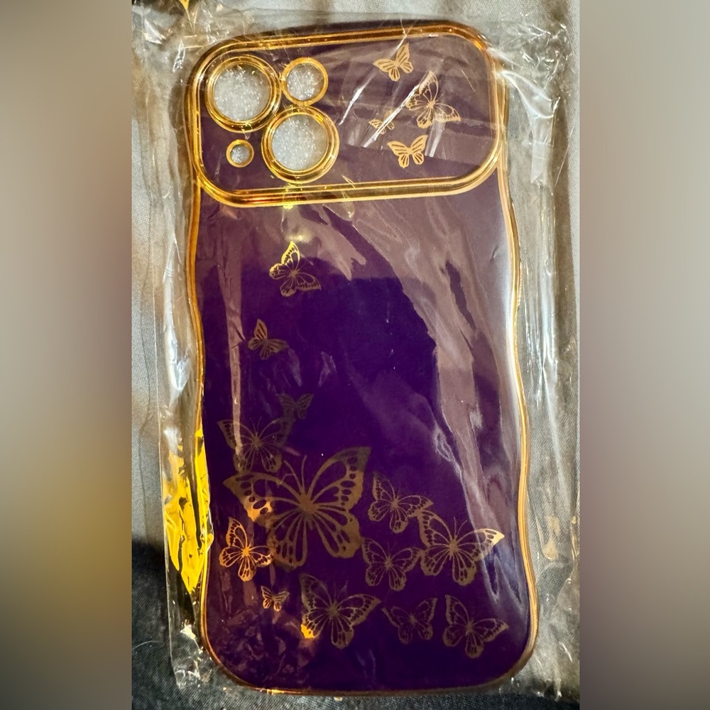Purple and Gold Butterfly Phone Case for iPhone 15